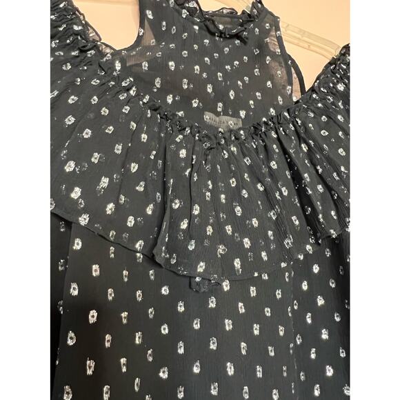 Rebecca Taylor Cold Shoulder Print silver Clipped Jacquard Top Black Sz 0 - Picture 9 of 11